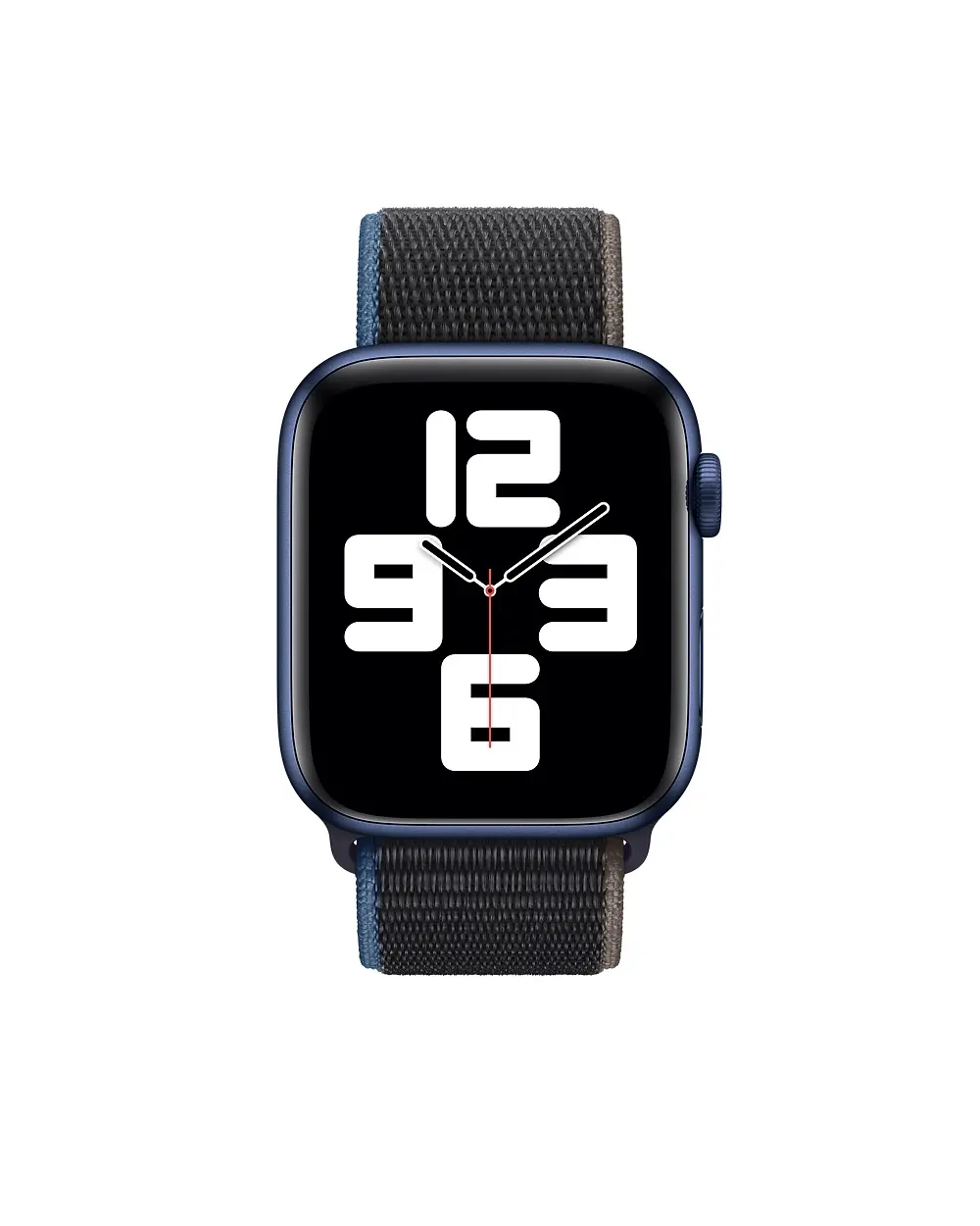 Blue aluminum smartwatch with black charcoal sport loop band