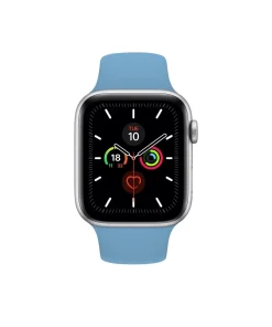 Smartwatch with blue sport band displaying fitness tracking and health metrics