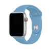 Silver smartwatch with cornflower blue sport band and red digital crown