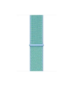 Turquoise woven sport loop watch band with cornflower blue connector