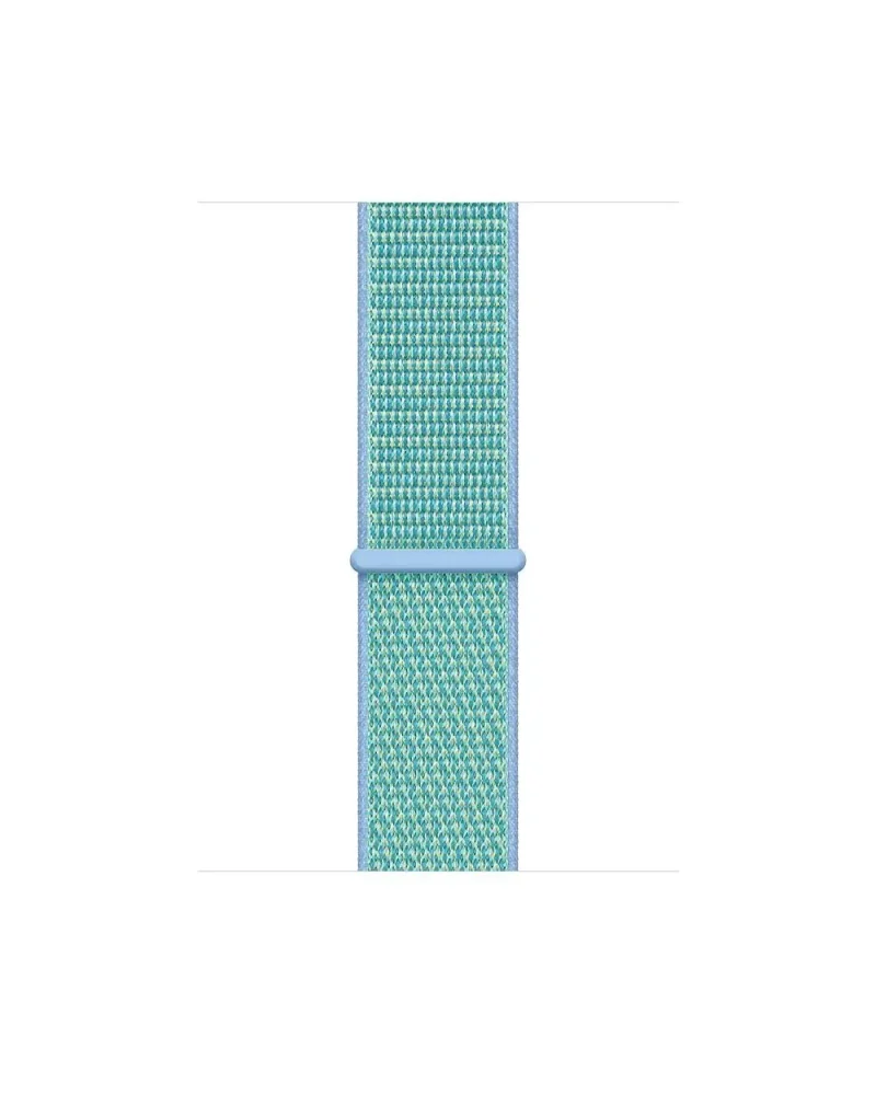 Turquoise woven sport loop watch band with cornflower blue connector