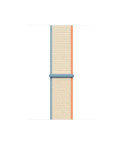 Cream Sport Loop watch band with blue and orange striped edges