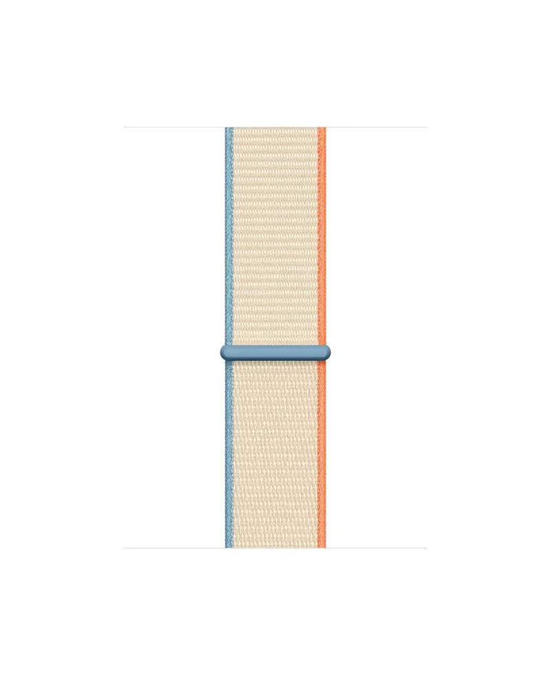 Cream Sport Loop watch band with blue and orange striped edges