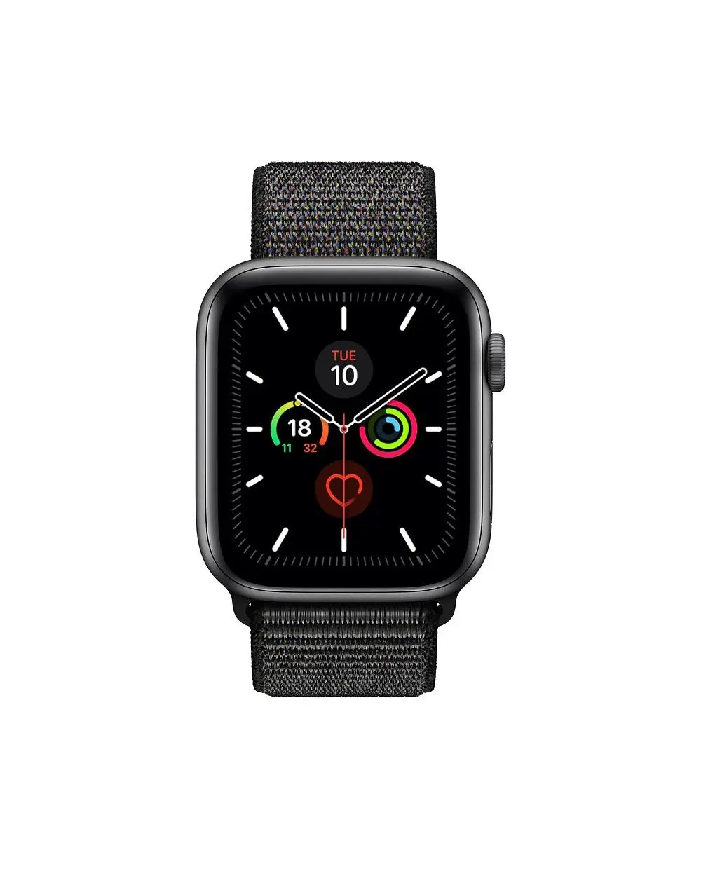 Black fabric sport loop smartwatch with fitness tracking complications display