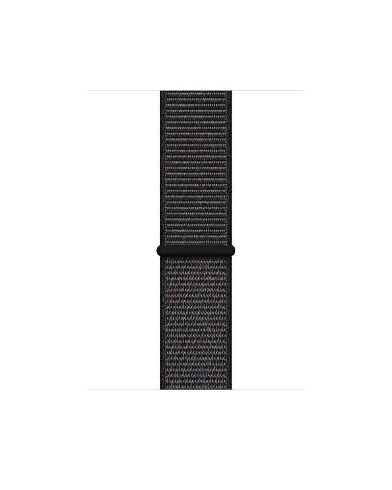 Black sport loop watch band with woven fabric design and connector