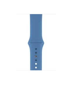 Blue silicone sport watch band with adjustment holes and metal clasp