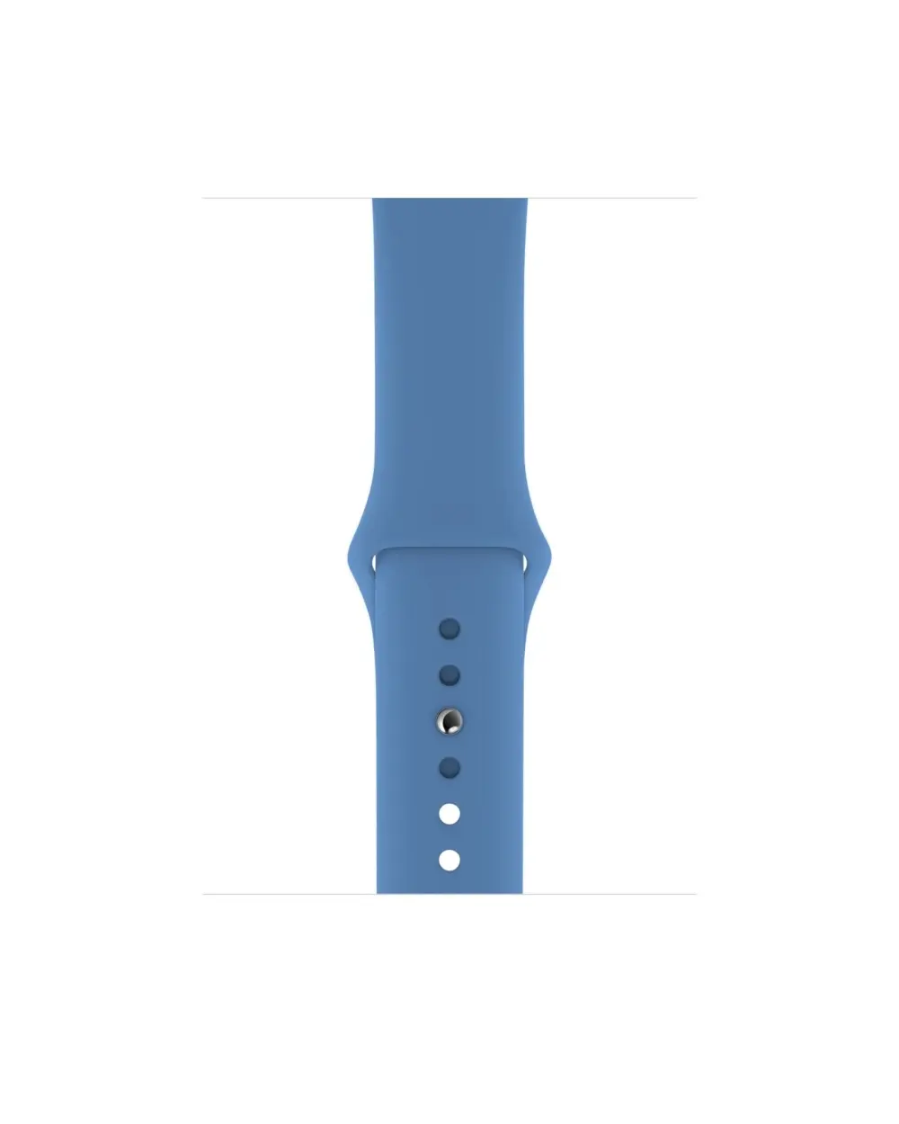 Blue silicone sport watch band with adjustment holes and metal clasp