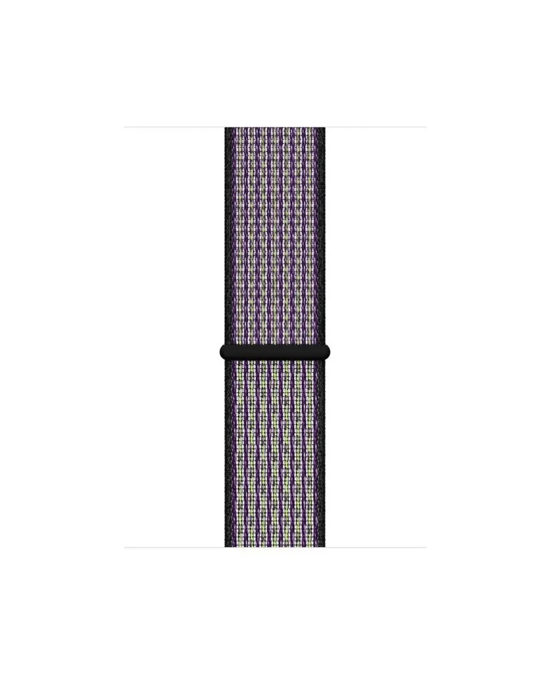 Purple woven sport loop watch band with black connector hardware