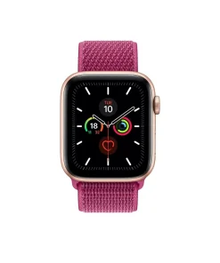 Rose gold Apple Watch Series 5 with dragon fruit pink sport loop band