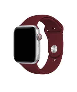Silver smartwatch with wine red sport silicone band strap