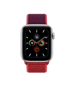 Apple Watch Series 5 silver aluminum case red sport loop band