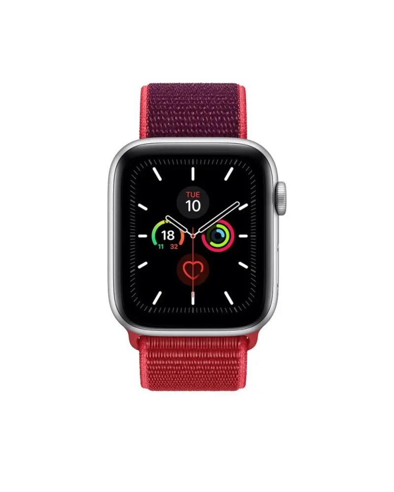 Apple Watch Series 5 silver aluminum case red sport loop band