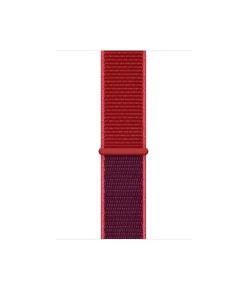 Red sport loop watch band with woven nylon material and connector