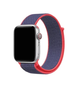 Apple Watch silver case with electric pink and navy sport loop band