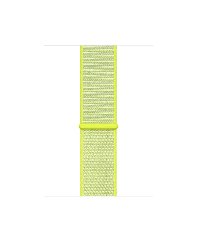Bright yellow-green nylon sport loop watch band with woven texture pattern