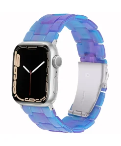 Silver smartwatch with blue purple gradient crystal resin band strap