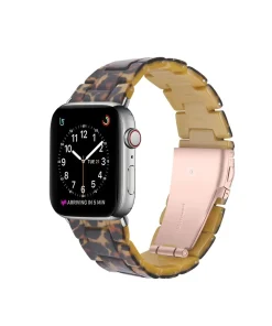 Apple Watch crystal band leopard tortoiseshell with pink metal clasp connector