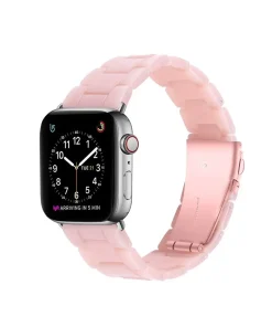 Smartwatch with pearl pink crystal resin band and silver stainless steel case