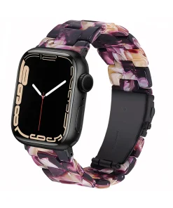Black smartwatch with purple crystal resin band, modern design