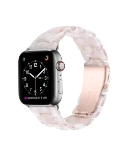 Rose quartz crystal Apple Watch band with stainless steel connector, premium resin