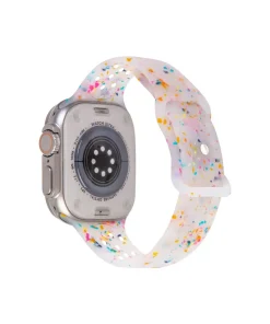 Clear glitter sport band for Apple Watch Ultra with colorful confetti pattern