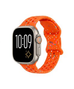 Apple Watch with orange glitter sport band and silver case