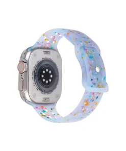 Sky blue glitter sport band with colorful confetti pattern for Apple Watch Ultra