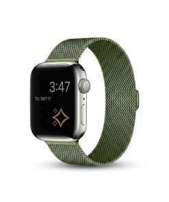 Apple Watch with grass green Milanese Loop band and silver case