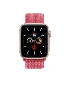 Pink Sport Loop smartwatch band with rose gold case and activity rings display