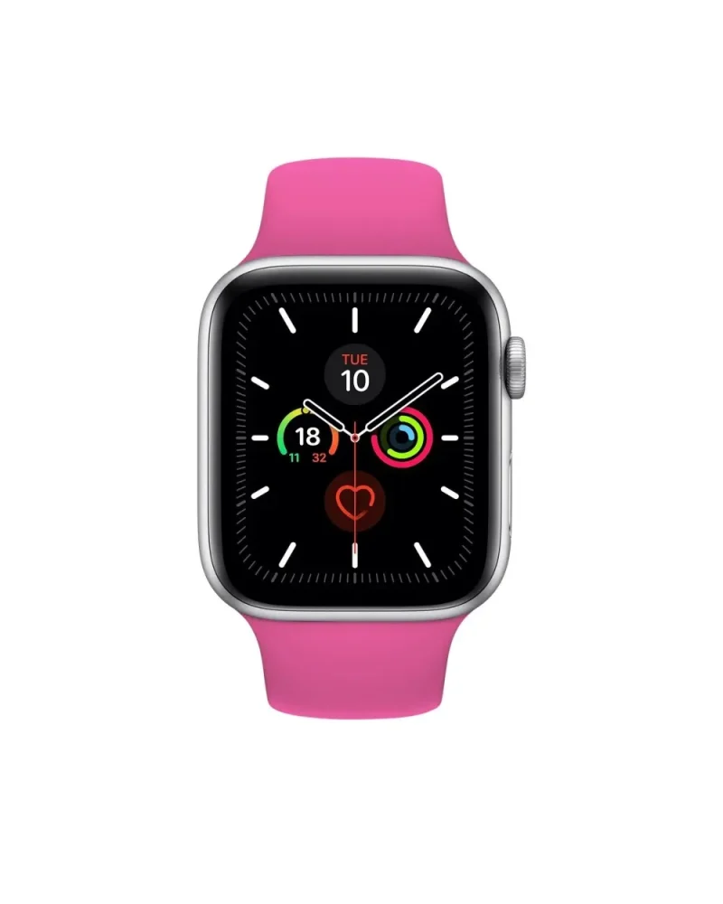Pink sport band smartwatch with activity rings and health tracking display