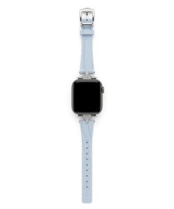Apple Watch with light blue leather band and diamond lugs