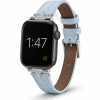 Apple Watch with lake blue leather strap and crystal embellishments on black case