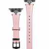 Pink leather Apple Watch band with diamond-embellished connector and adjustable sizing