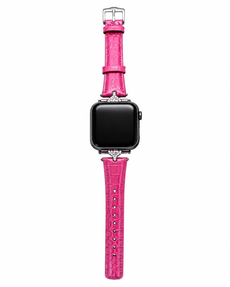 Apple Watch with pink crocodile leather strap and crystal accents