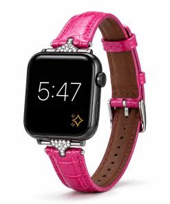 Apple Watch with pink crocodile leather strap and crystal embellishments