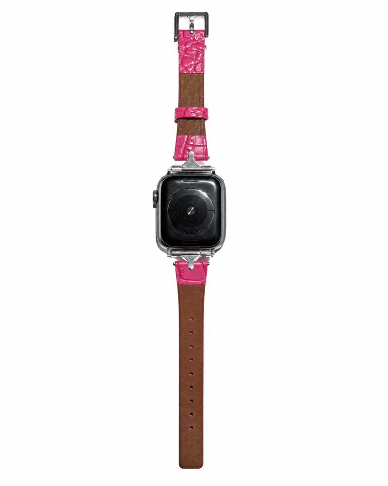 Apple Watch with pink crocodile leather strap and brown band