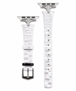 Apple Watch band white leather crystal detail connector two sizes