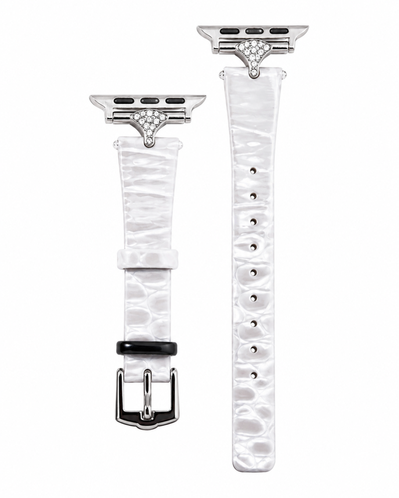Apple Watch band white leather crystal detail connector two sizes