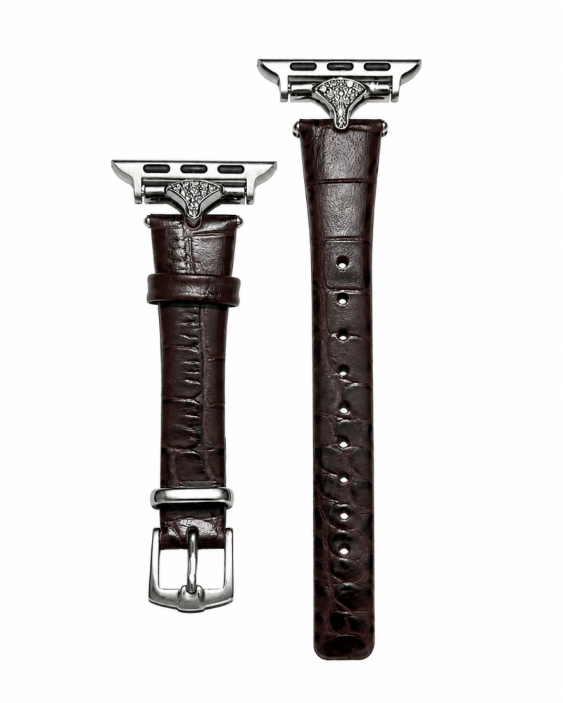 Apple Watch leather strap dark brown Sophia crocodile textured band