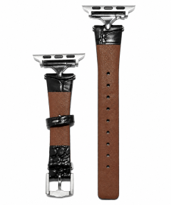 Apple Watch leather strap brown and black with silver connector clasp