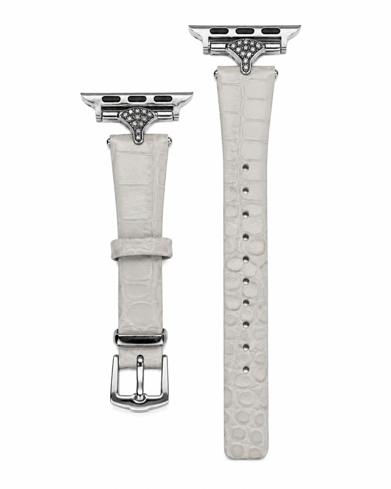 Sophia leather Apple Watch strap in cream with rhinestone connector detail