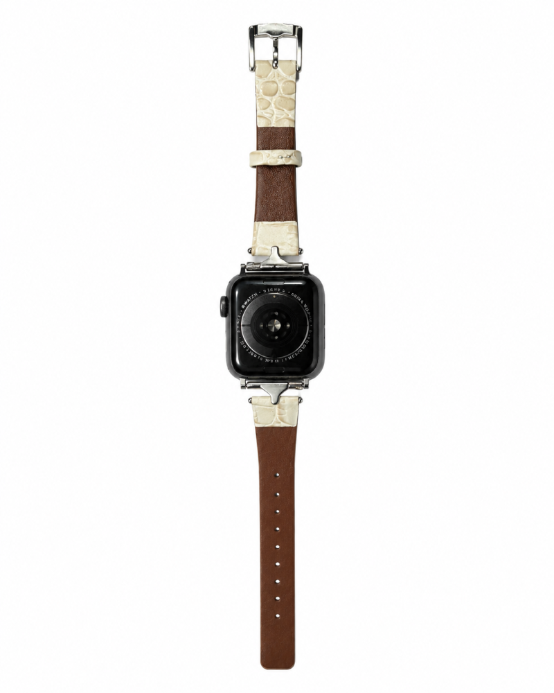 Apple Watch with cappuccino leather and printed fabric strap band