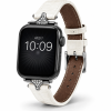 Apple Watch with white leather strap and diamond-studded lugs