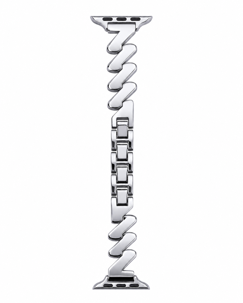 Silver stainless steel Apple Watch band with zigzag design pattern