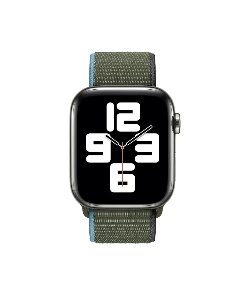 Smart watch with green sport loop band and digital time display