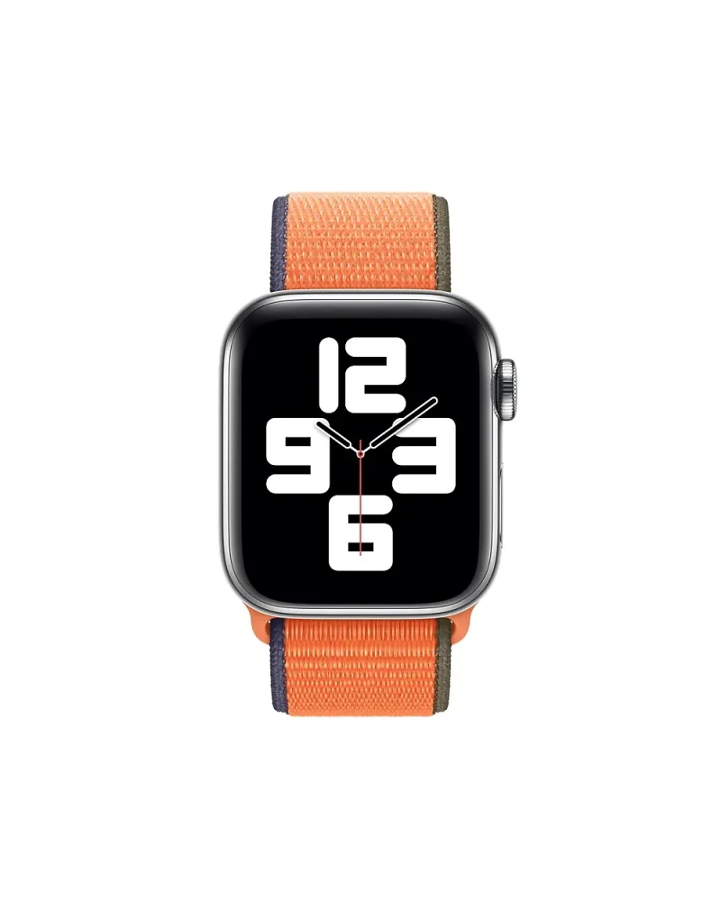 Smartwatch with orange fabric sport loop band and digital display face