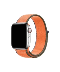 Apple Watch sport loop band kumquat orange with olive green nylon strap