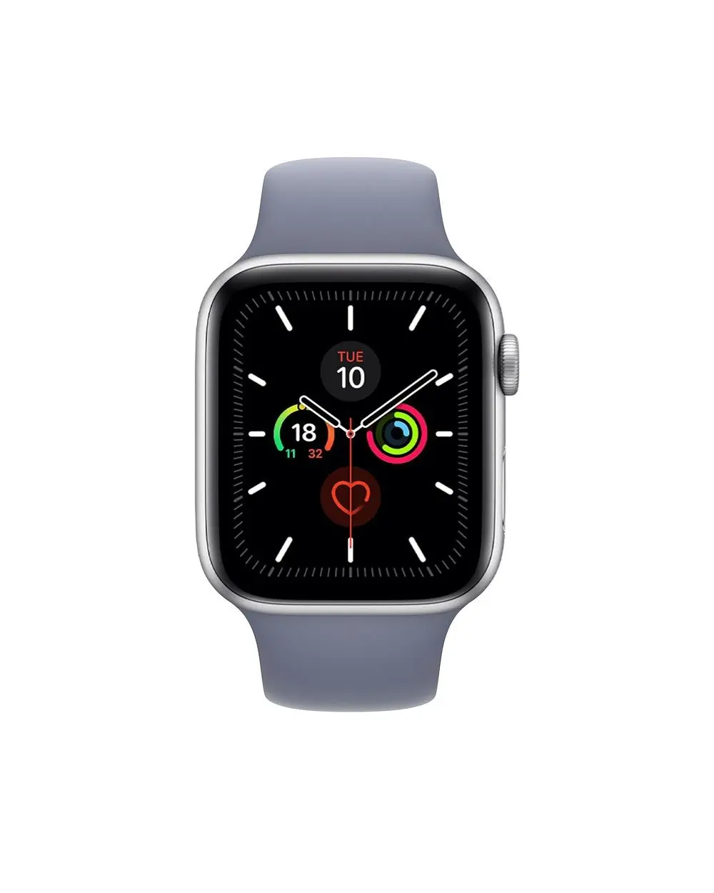 Apple Watch with lavender gray sport band and activity rings display
