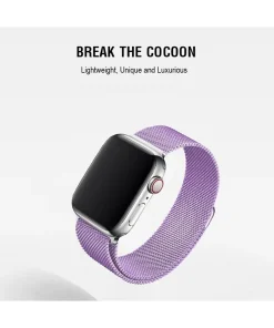 Lavender Milanese Loop smartwatch band with silver case and magnetic closure