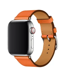 Silver smartwatch with orange leather buckle band strap